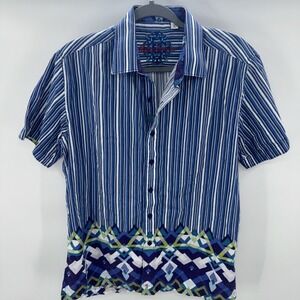 Robert Graham Amble Blue short sleeve classic fit Button Down Geometric Medium